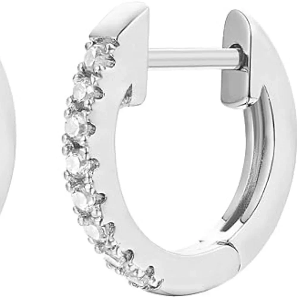 14K White Gold Cuff Earrings Huggie Diamond CZ Elegant Special Occasion